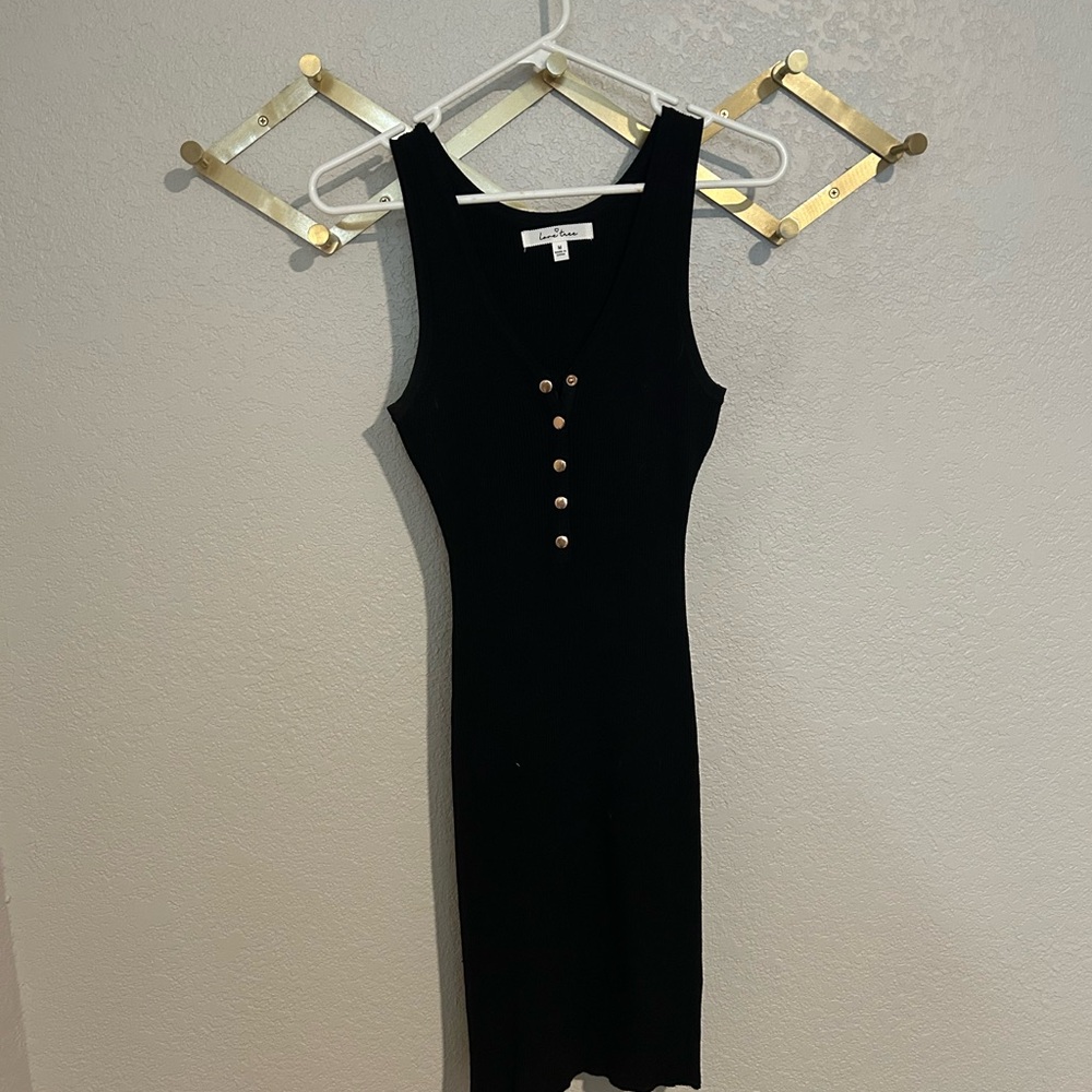 Love Tree Black Midi Dress with Button Detail